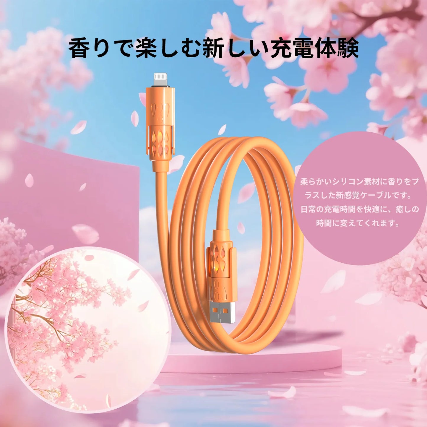 4in1 シリコン充電ケーブル